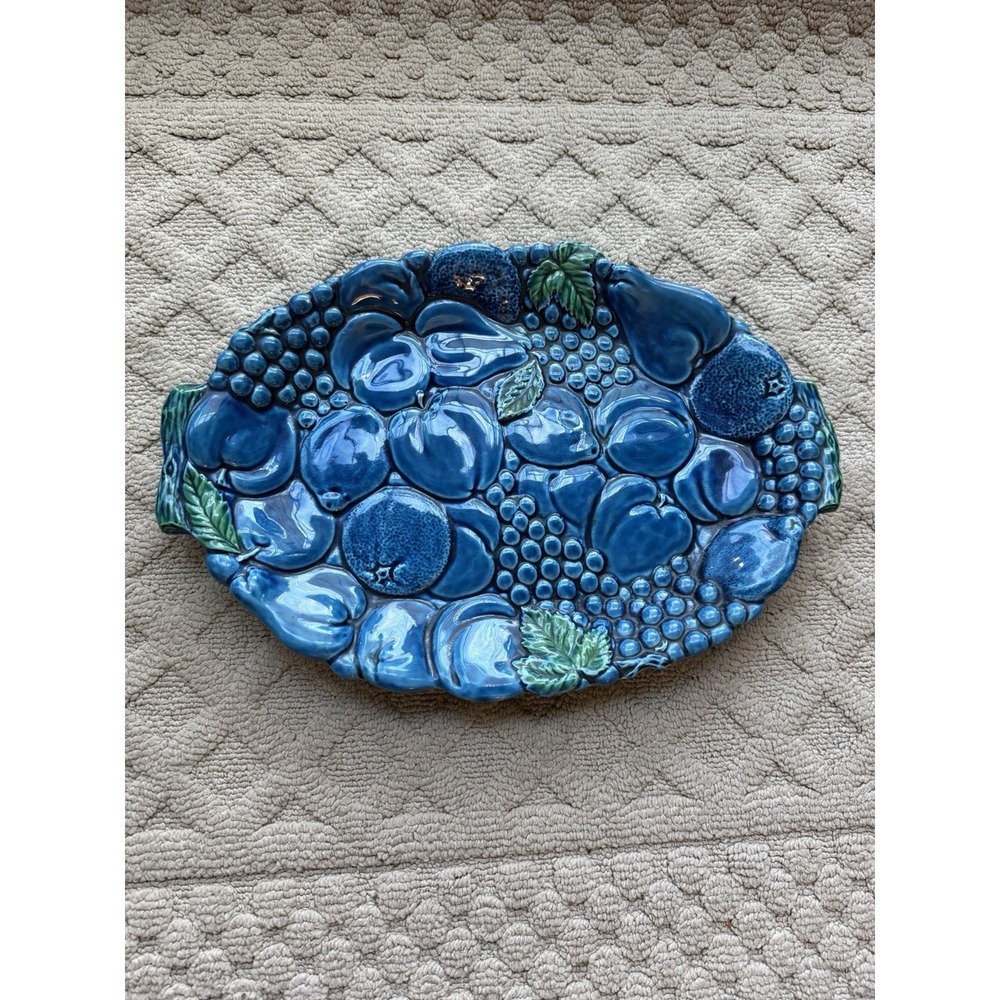 Vintage Inarco(Japan) Mood Indigo Oval Ceramic Platter W/Handles